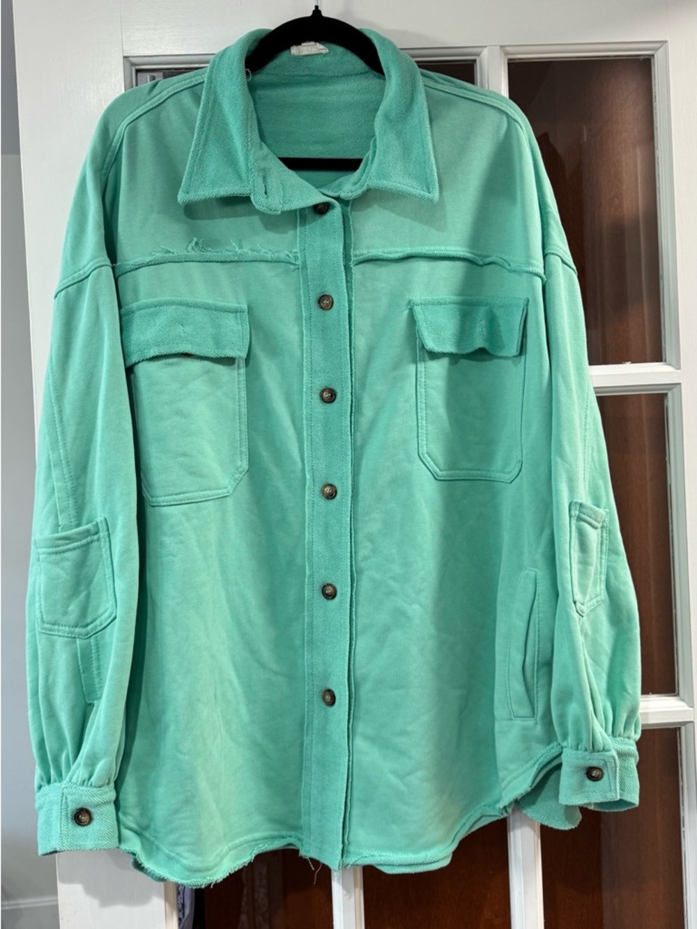 New POL Casual Mint Green Button-Front Overshirt Jacket